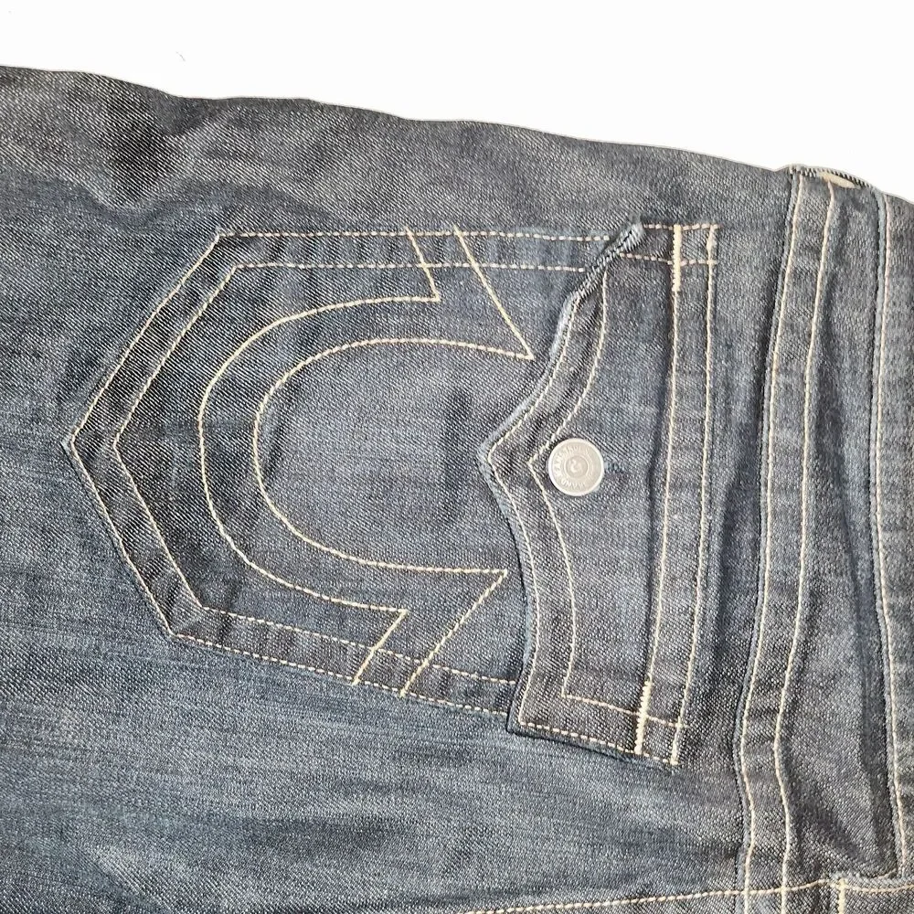 Vtg True Religion Ricky Super T Jeans 40 Made in USA Dark Wash Y2K Thick Stitch